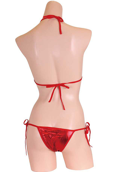 パキッとコントラストの効いたキラキラメタリックビキニ レッド